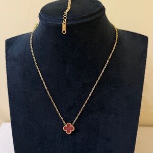 Gold and Pink Brownish 18k gold plated double sided Clover Pendant Necklace